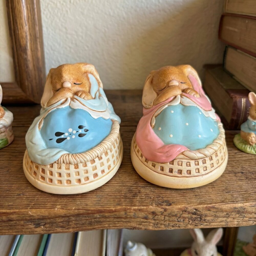 Vintage Pendelfin Bunny Figurines Choice of Pink or Blue Poppet - Hand Painted